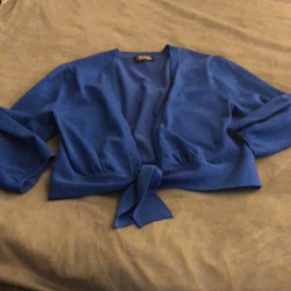 Michelle Antonelli 2pc Blue Sparkle Knit Top Set Woman Size Large Embellished - Picture 6 of 13